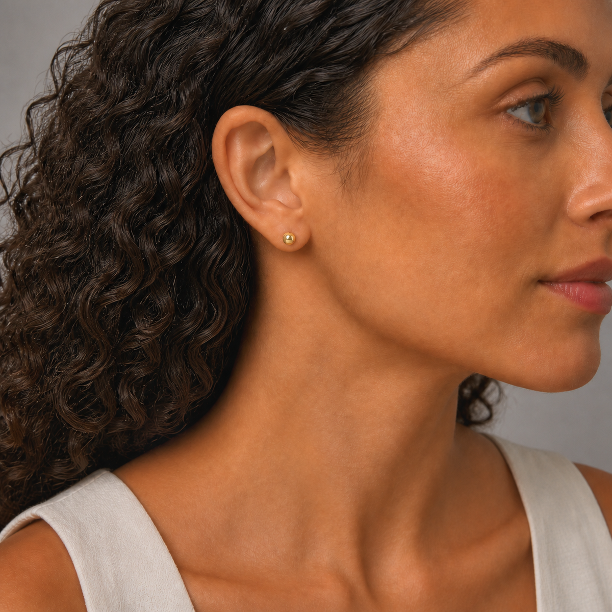9ct Yellow Gold Hollow Italian 4mm Round Button style Stud Earrings
