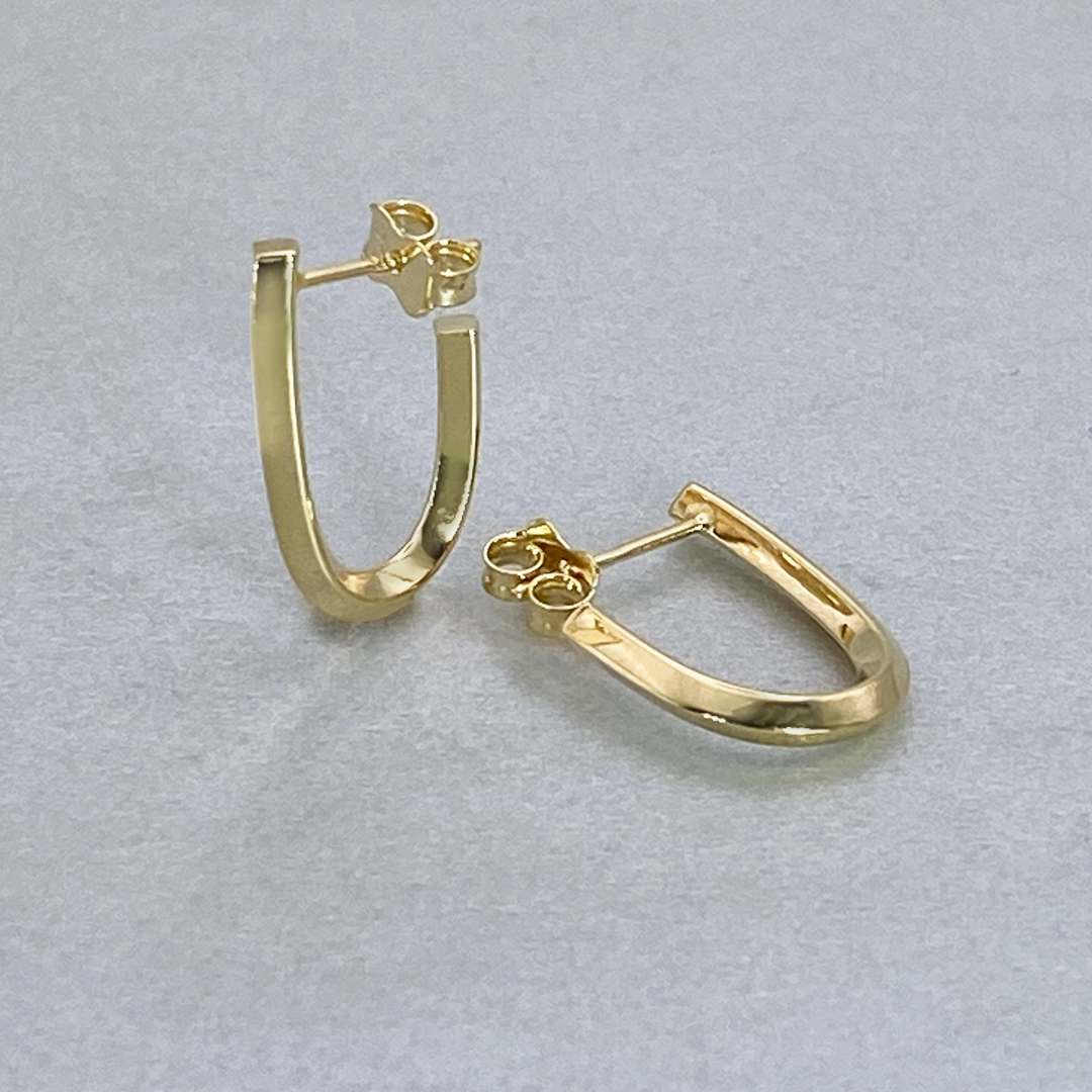 9ct Yellow Gold Hollow Italian Three Quarter U shaped Knife Edge Earrings