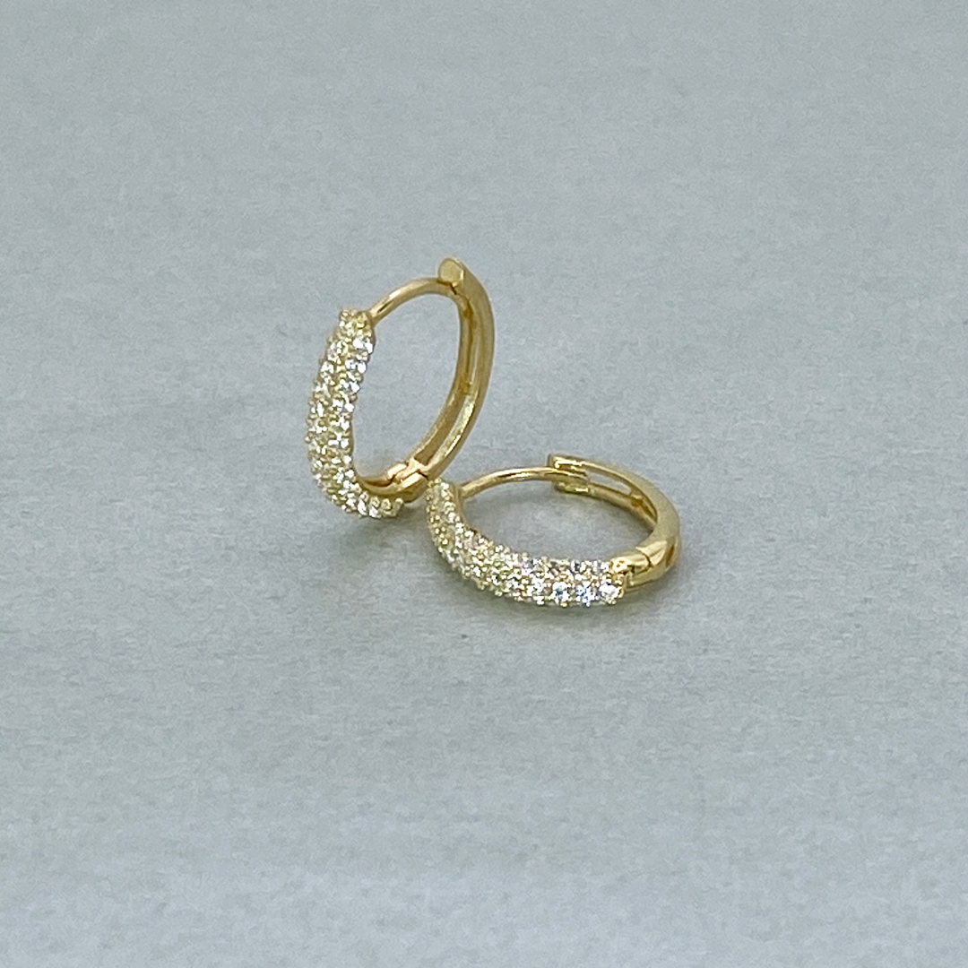 9ct Yellow Gold Hollow Italian Huggie Style Cubic Zirconia Earrings