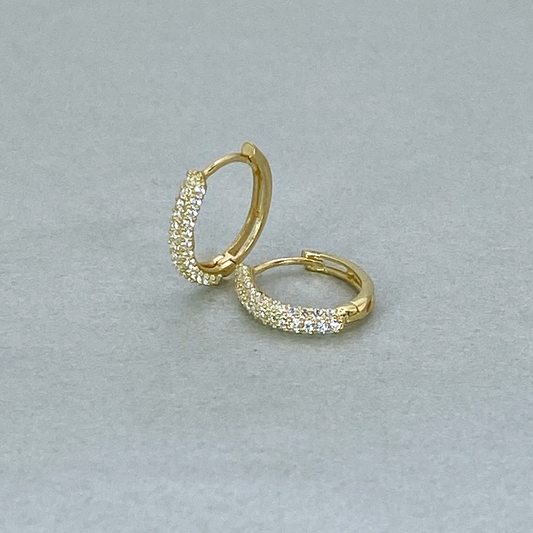 9ct Yellow Gold Hollow Italian Huggie Style Cubic Zirconia Earrings