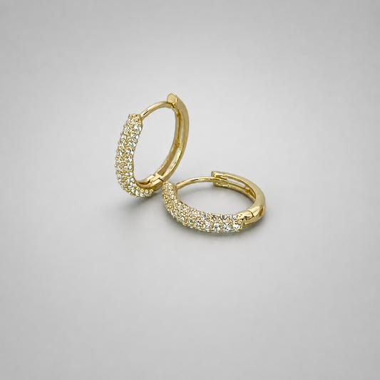 9ct Yellow Gold Hollow Italian Huggie Style Cubic Zirconia Earrings