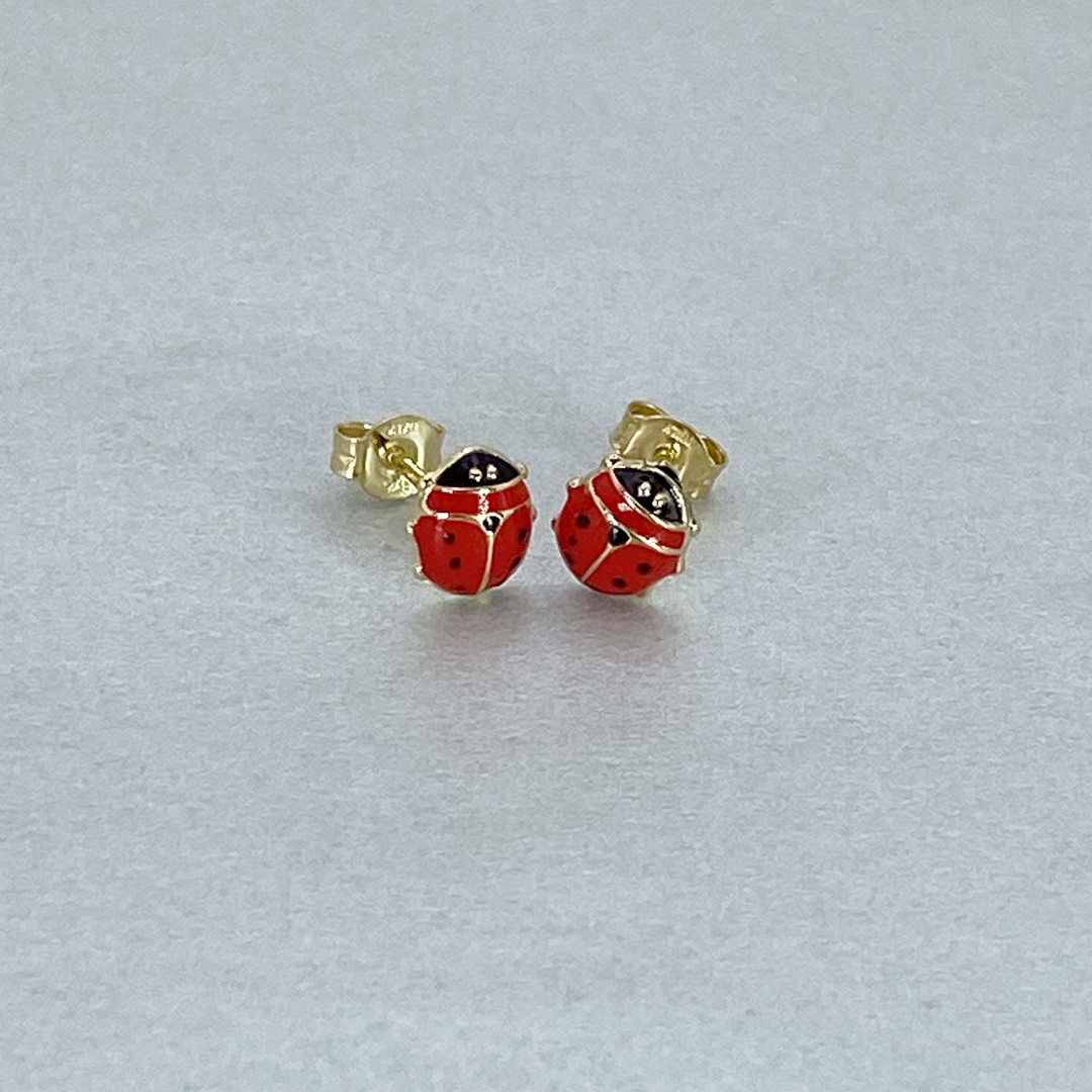 9ct Yellow Gold Hollow Italian Enamel painted Ladybird Stud Earrings
