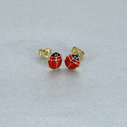 9ct Yellow Gold Hollow Italian Enamel painted Ladybird Stud Earrings