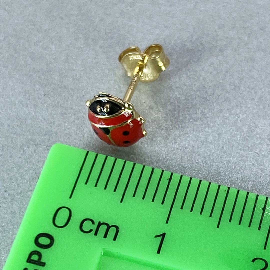 9ct Yellow Gold Hollow Italian Enamel painted Ladybird Stud Earrings