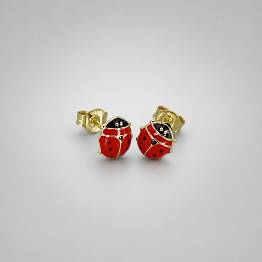 9ct Yellow Gold Hollow Italian Enamel painted Ladybird Stud Earrings
