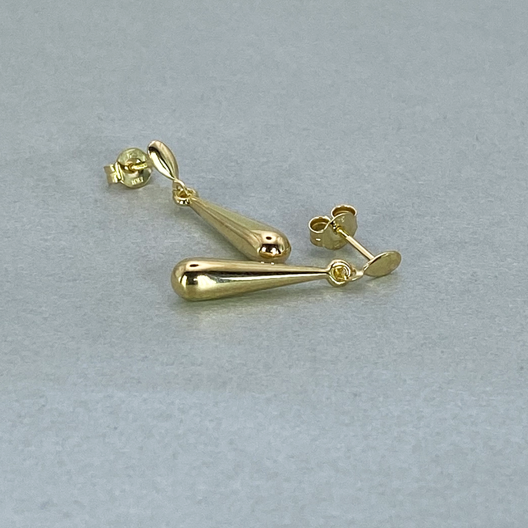 9ct Yellow Gold Hollow Italian Teardrop Drop Earrings
