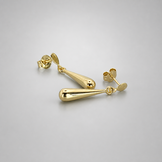 9ct Yellow Gold Hollow Italian Teardrop Drop Earrings