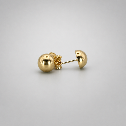 9ct Yellow Gold Hollow Italian 7mm Half Round Dome style Stud Earrings