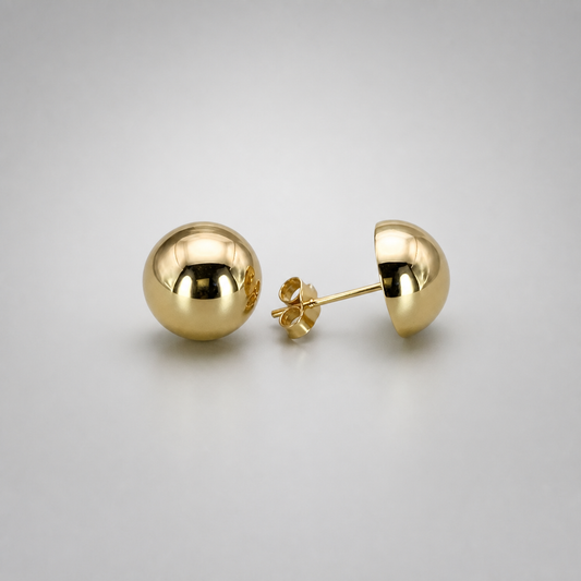 9ct Yellow Gold Hollow Italian 10mm Half Round Dome style Stud Earrings