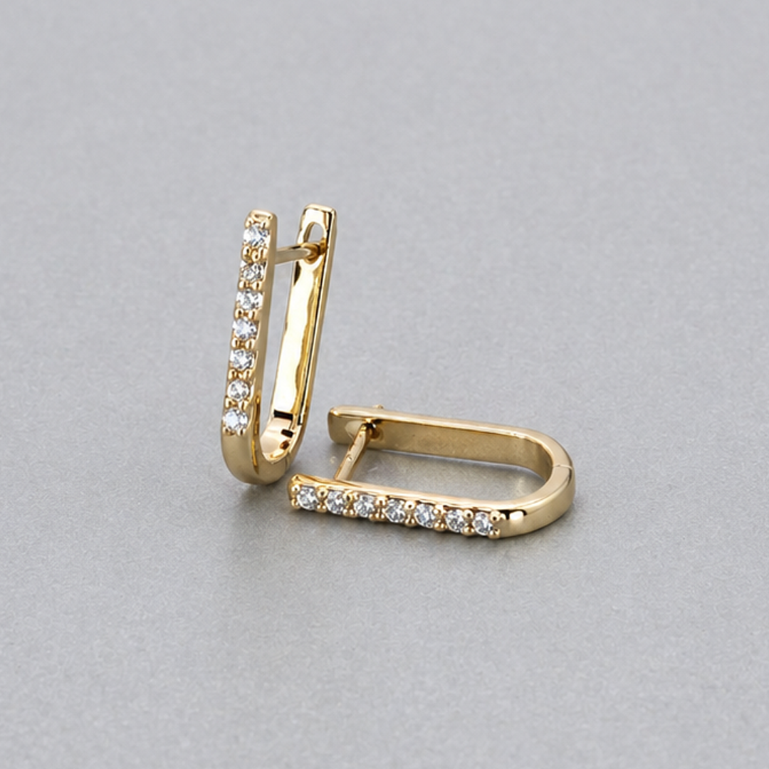 9ct Yellow Gold Italian U-shaped Diamond Earrings