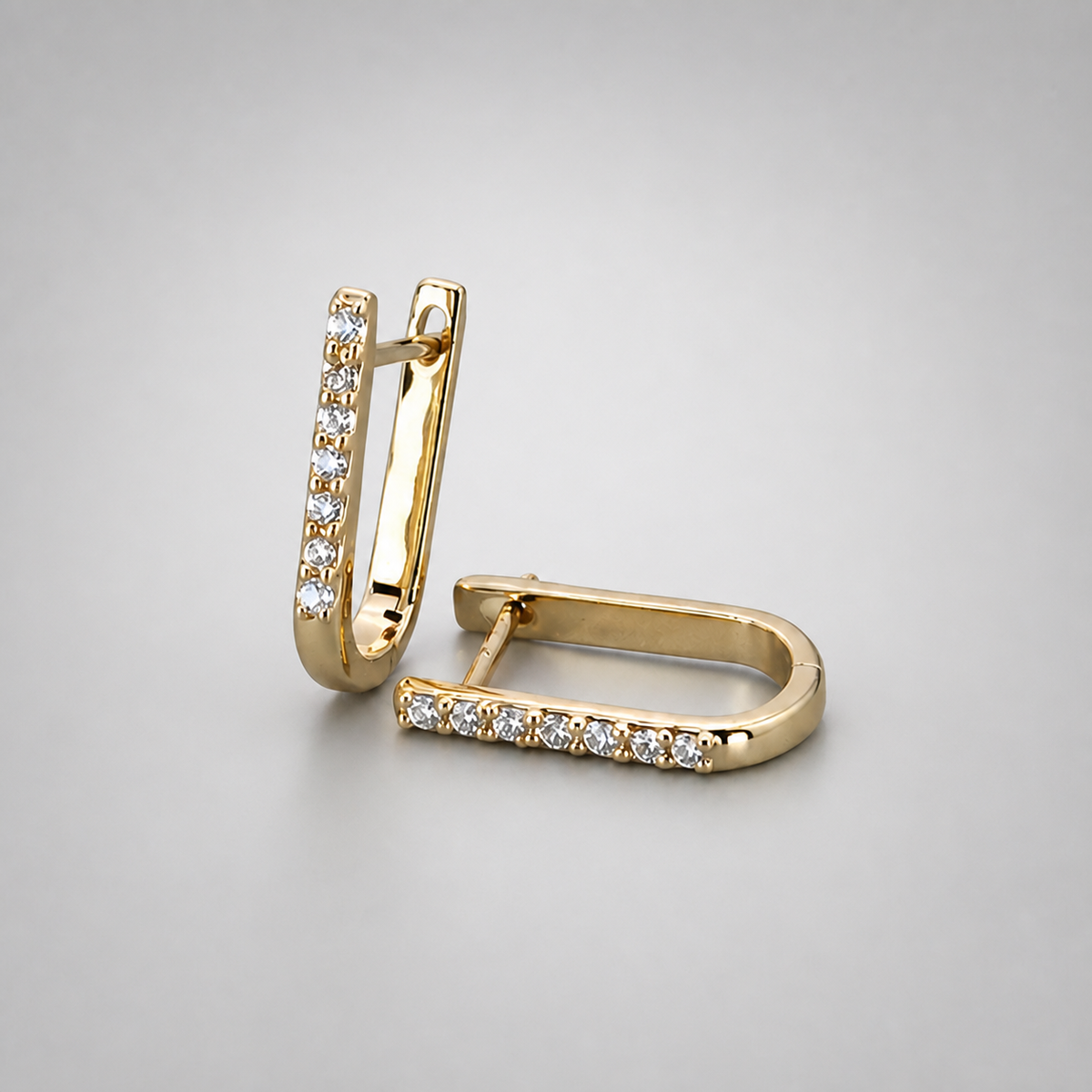 9ct Yellow Gold Italian U-shaped Diamond Earrings