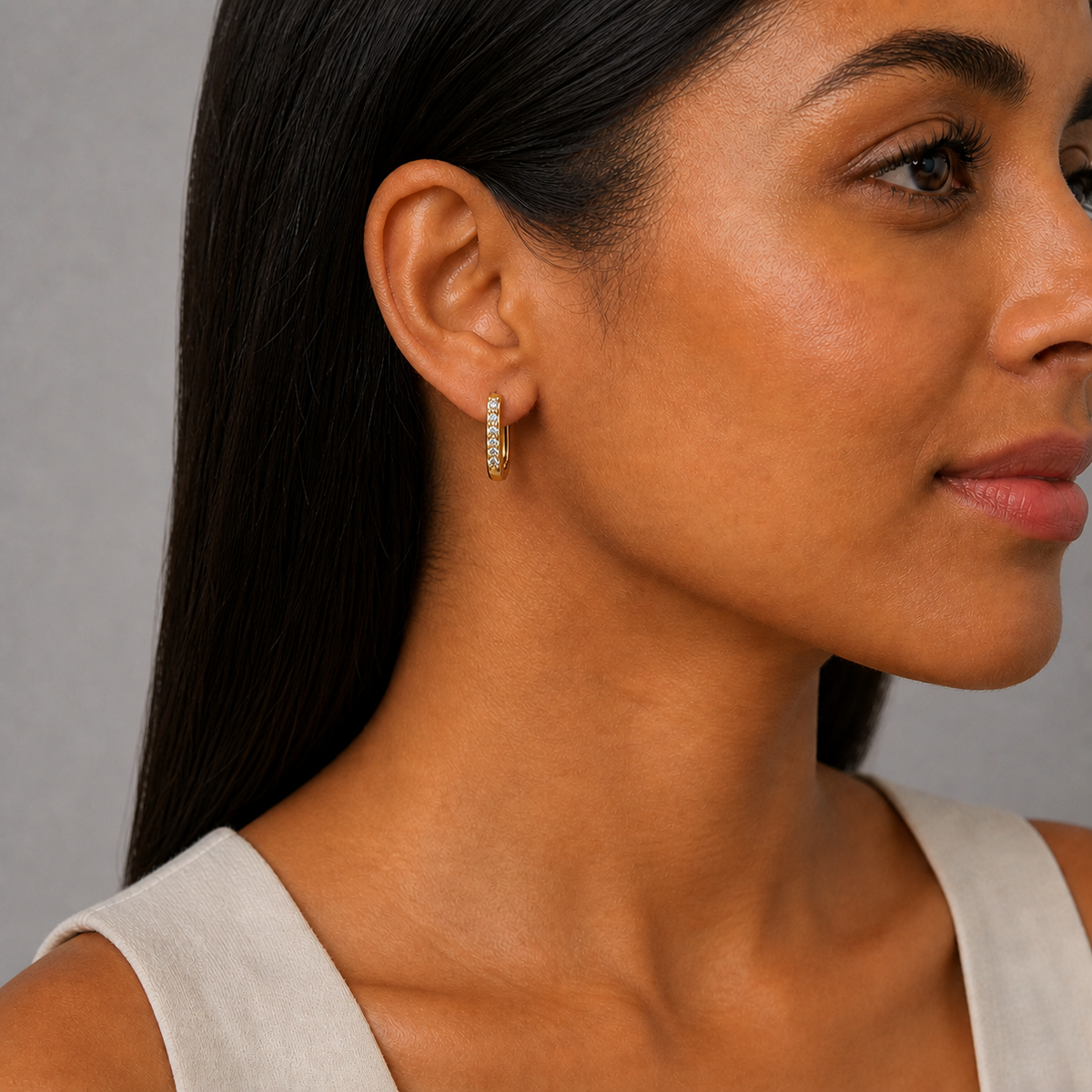9ct Yellow Gold Italian U-shaped Diamond Earrings