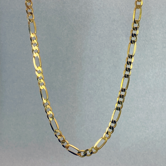 9ct Yellow Gold 60cm Figaro 3+1 Bevelled Edge Chain