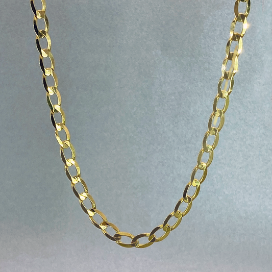 9ct Yellow Gold 55cm Flat Oval Curb link Bevelled Edge Chain
