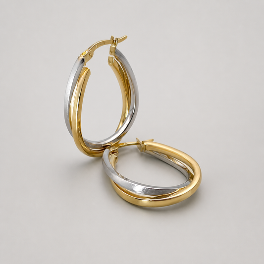 9ct Gold Two Tone Hoop Earring 26mm