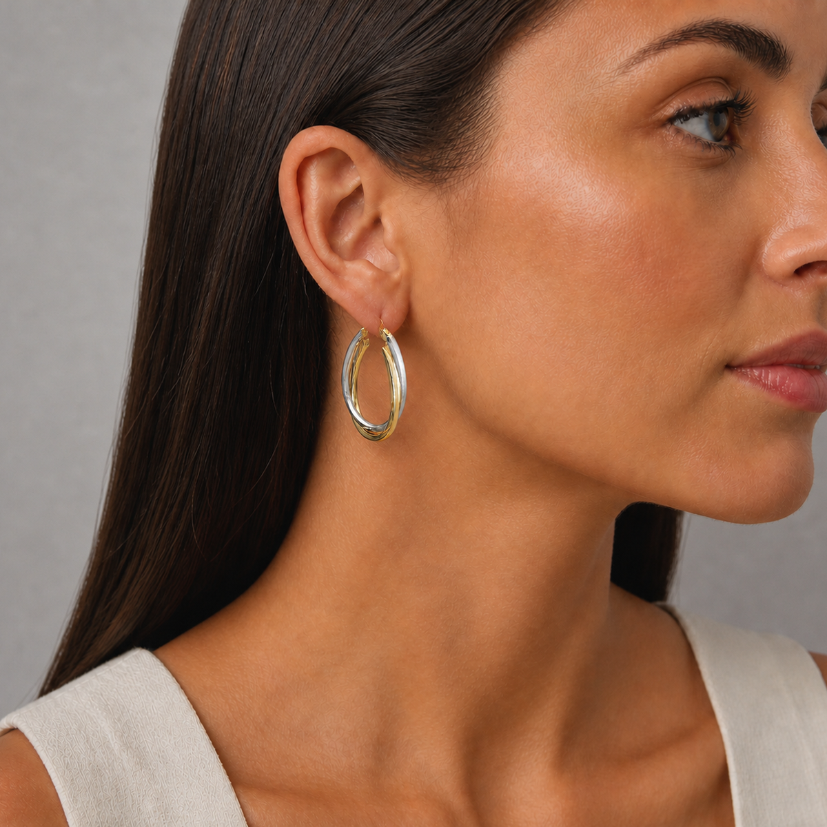 9ct Gold Two Tone Hoop Earring 26mm