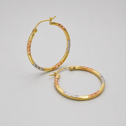 9ct TriColour Hoop Earrings