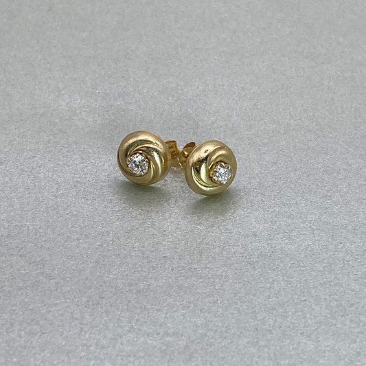 9ct Yellow Gold CZ Matt Finish Earrings