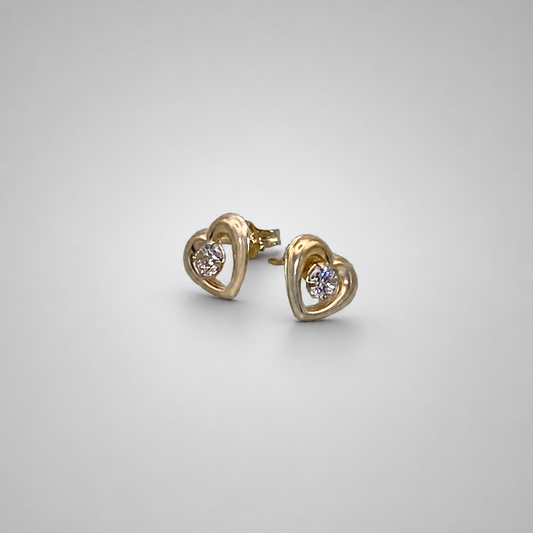9ct Gold CZ Heart Earring