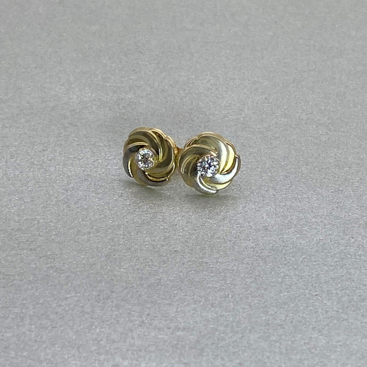 9ct Yellow Gold Two Tone Swirl CZ Stud Earrings