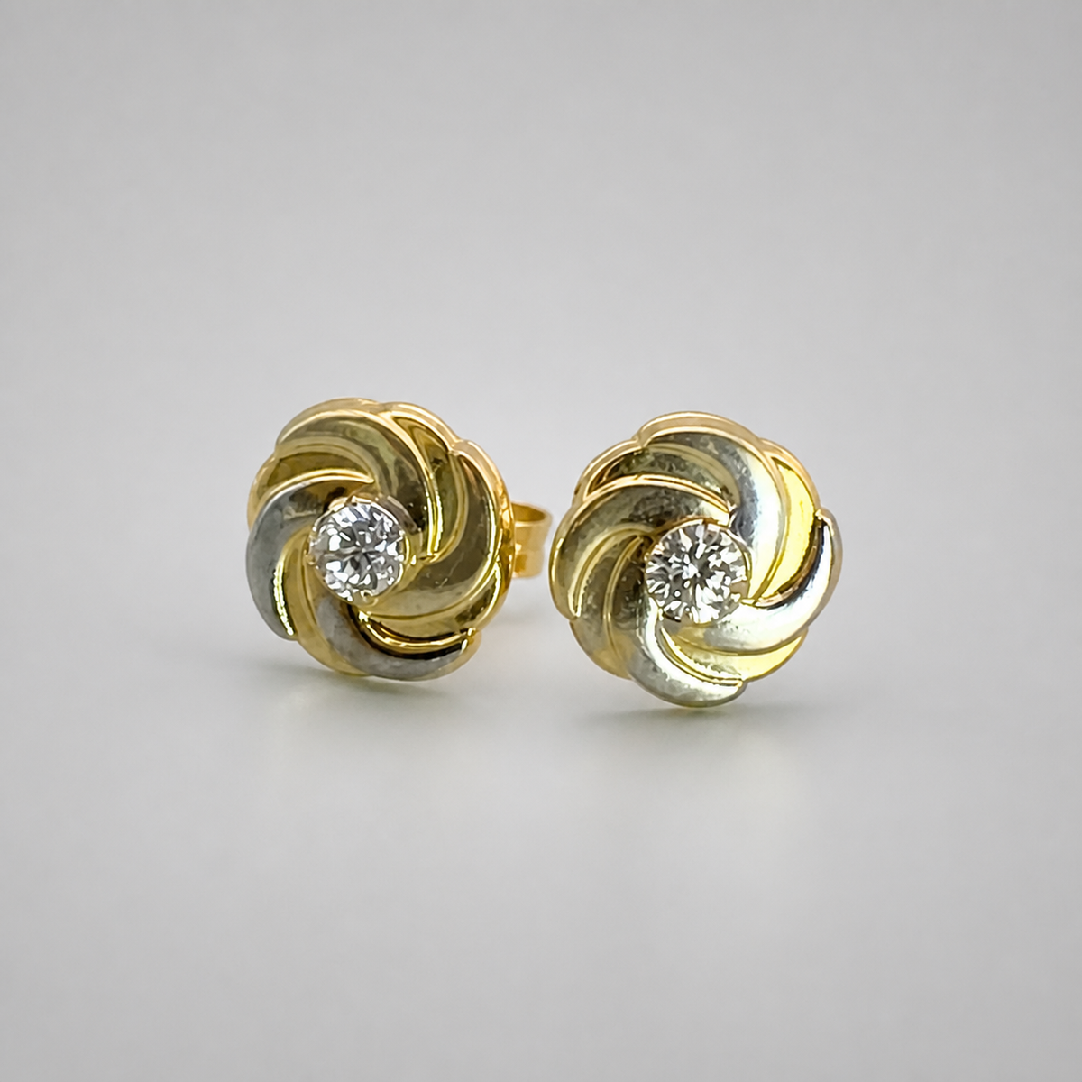 9ct Yellow Gold Two Tone Swirl CZ Stud Earrings