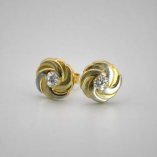 9ct Yellow Gold Two Tone Swirl CZ Stud Earrings