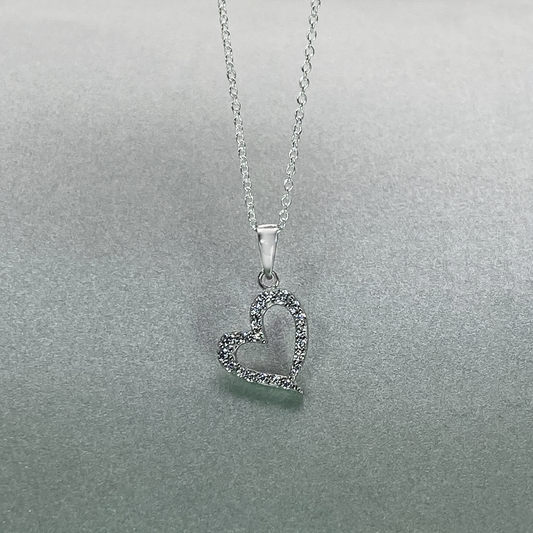 9ct White Gold CZ Heart Pendant