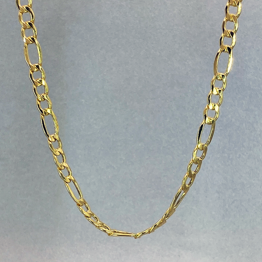 9ct Yellow Gold Air Solid 60cm Figaro3+1 link Chain