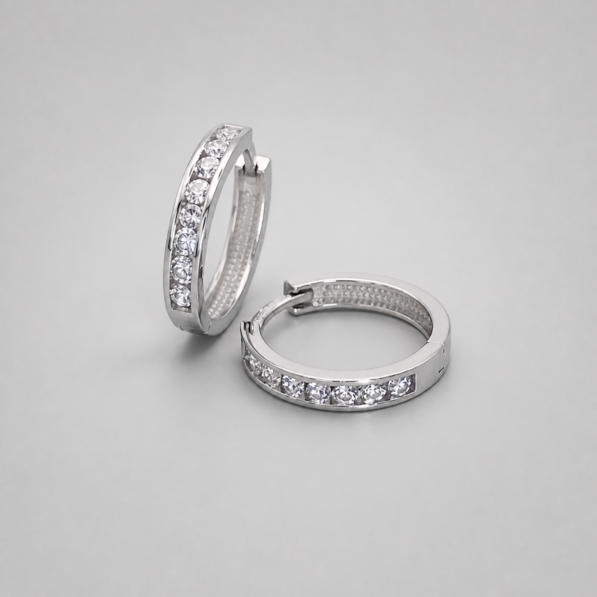 9ct White Gold CZ Channel Huggie Earring