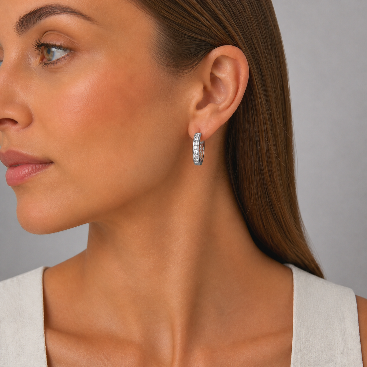 9ct White Gold CZ Channel Huggie Earring
