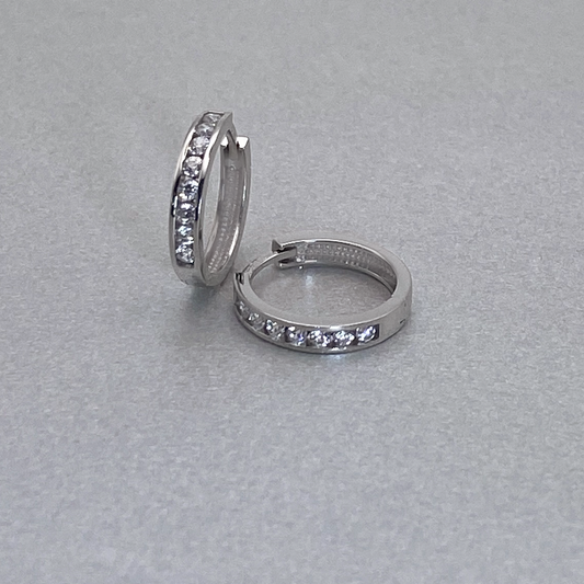 9ct White Gold CZ Channel Huggie Earring