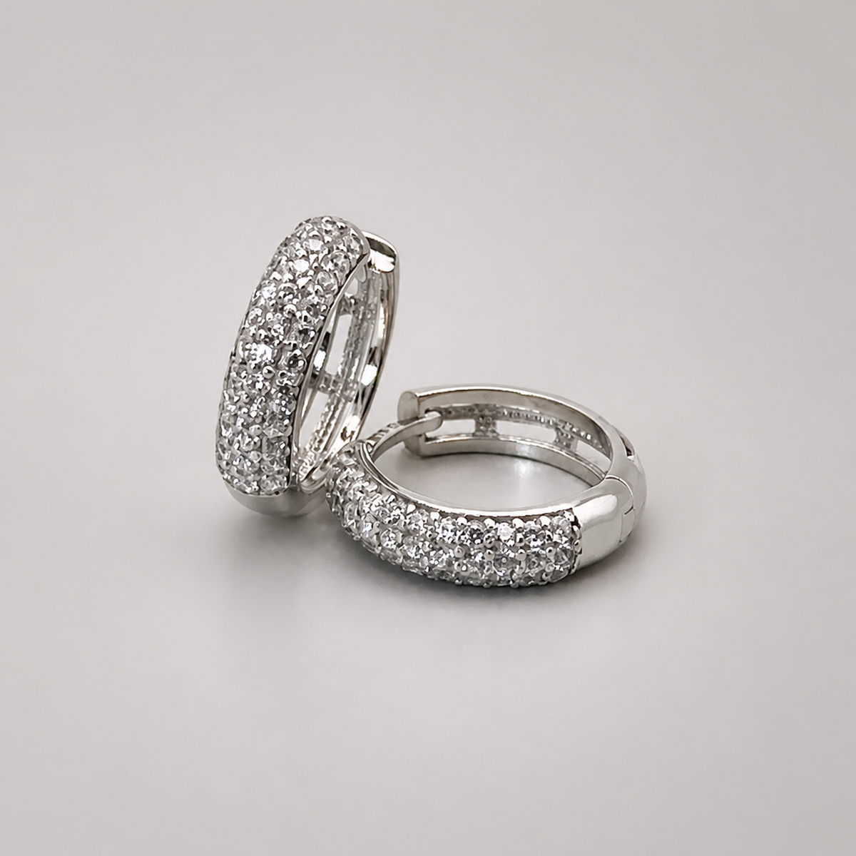 9ct White Gold CZ Pave Huggie Earring