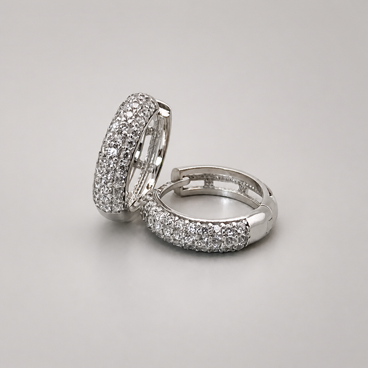 9ct White Gold CZ Pave Huggie Earring