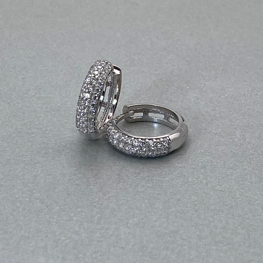 9ct White Gold CZ Pave Huggie Earring