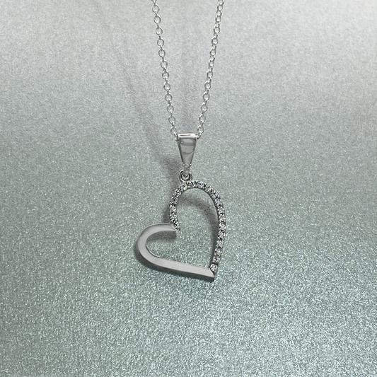 9ct White Gold CZ Heart Pendant 14.7mm top 15.5 side