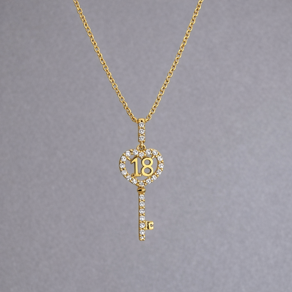 9ct Yellow Gold Cubic Zirconia 18th Key Pendant