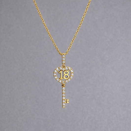 9ct Yellow Gold Cubic Zirconia 18th Key Pendant