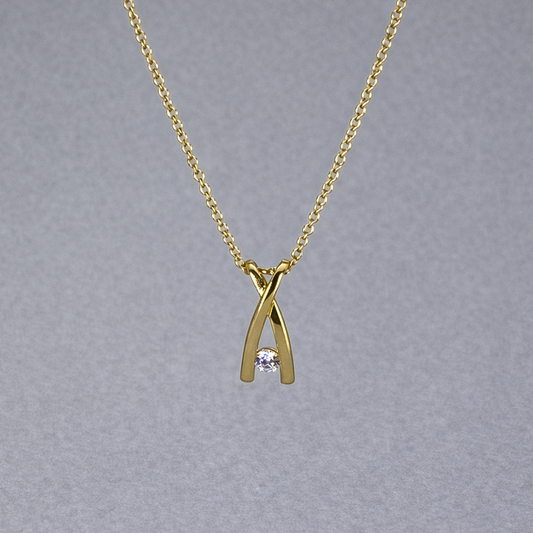 9ct Yellow Gold Wish Bone Pendant with Cubic Zirconia