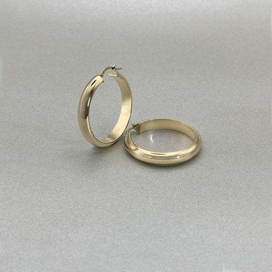 9ct Gold 5x2.5mm Hlf Round Tube 25mm Round Hoop