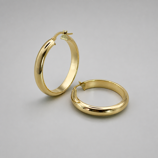 9ct Gold 5x2.5mm Hlf Round Tube 25mm Round Hoop