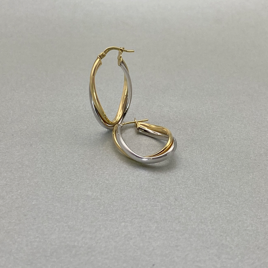 9ct Gold & White Gold Two Tone Double Hoop 24mm