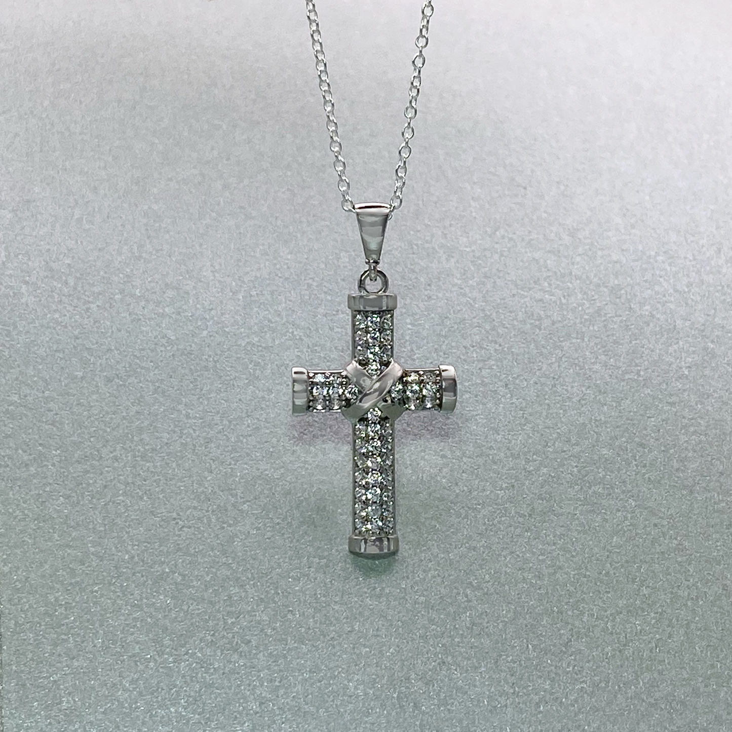 9ct White Gold CZ Fancy Cross Pendant 23mm