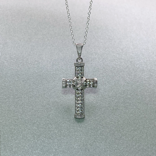 9ct White Gold CZ Fancy Cross Pendant 23mm