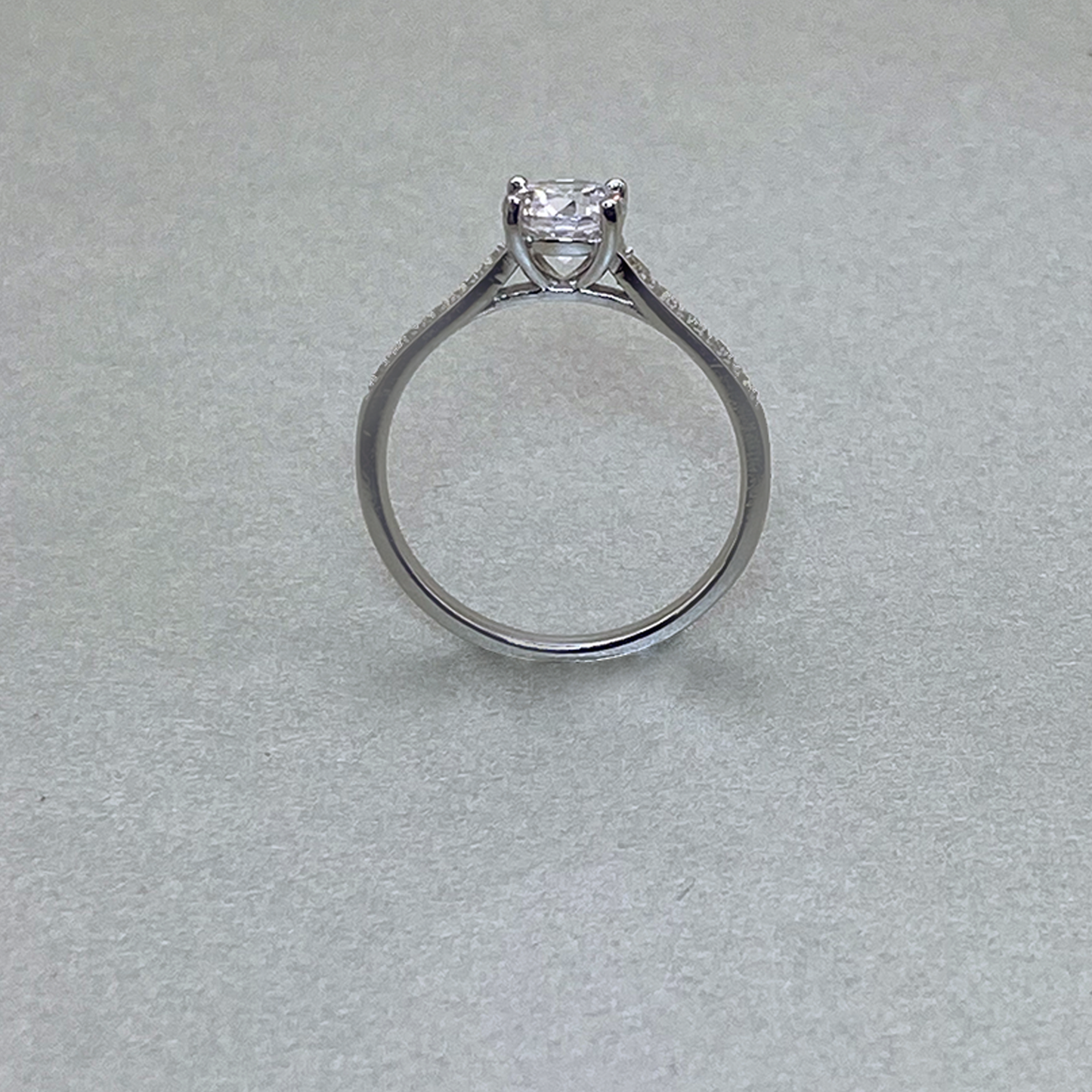 9ct White Gold Cubic Zirconia 4 Claw Solitaire & Pave Ring
