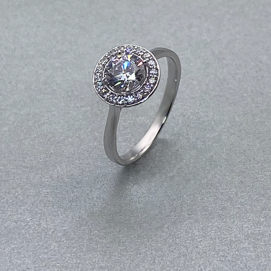 9ct White Gold Cubic Zirconia Halo Ring