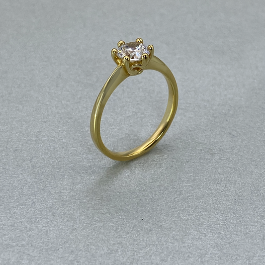 9ct Yellow Gold  CZ Solitaire 6 Claw Ring (0.75)