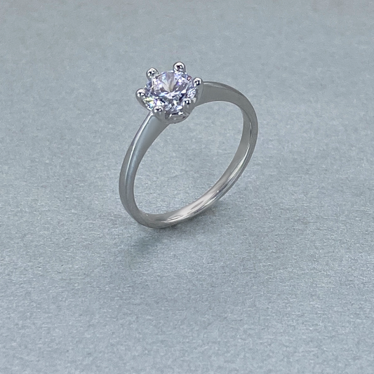 9ct White Gold  CZ Solitaire 6 Claw Ring (0.75)