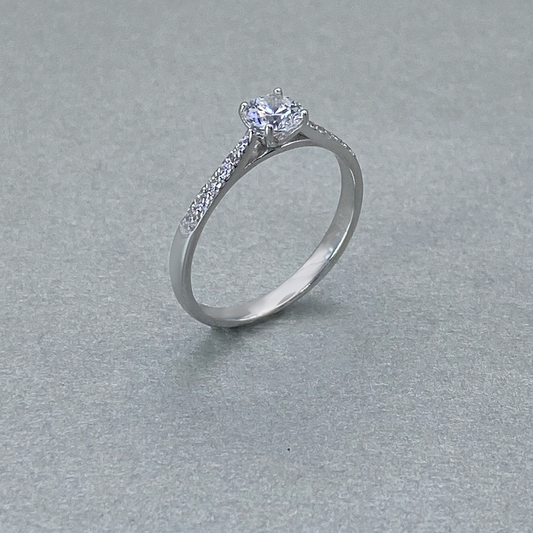 9ct White Gold  CZ Solitaire & Pavѐ Shoulders Ring (0.50)