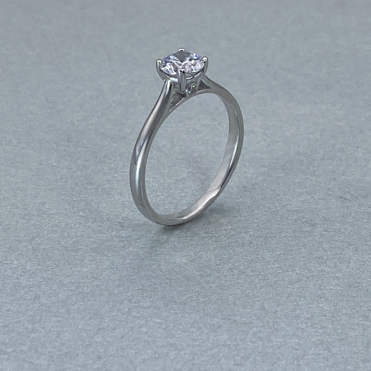 9ct White Gold  CZ Solitare Ring Side CZ's On Bridge (0.50)