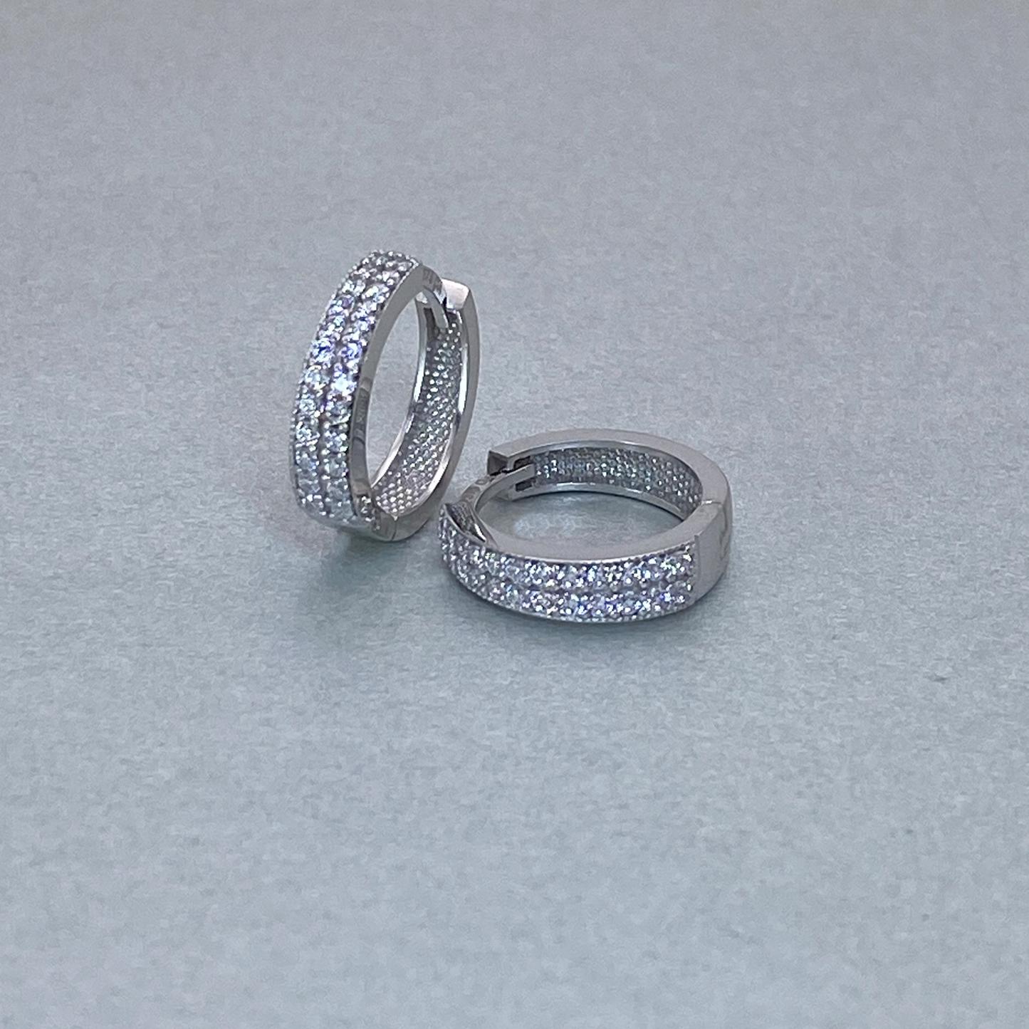 9ct White Gold  CZ Huggie Earrings  10mm width 3.5mm